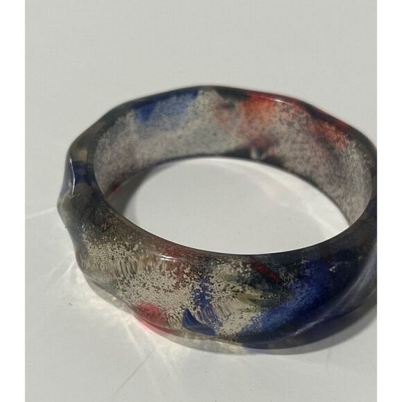 Stained Glass Pattern Girl’s Acrylic Bangle Bracelet, Blue-multi - Picture 3 of 5